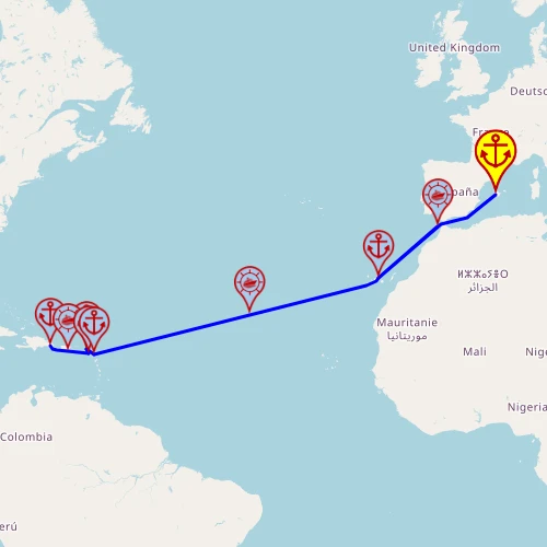 Transatlantyk – z Palmy do La Romana, 14 nocy – Mein Schiff 2 16.10 – 30.10 – mini mapa rejsu