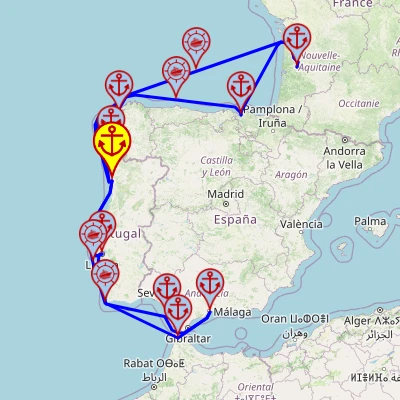 Lato na Zachodnim Wybrzeżu – z i do Leixões (Porto), 14 nocy – Mein Schiff 6 15.07 – 29.07 – mini mapa rejsu