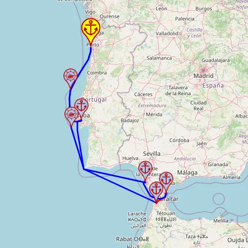 Czas letni na zachodnim wybrzeżu z Marokkiem – z/do Leixões (Porto), 7 nocy – Mein Schiff 6 05.08 – 12.08 – mini mapa rejsu