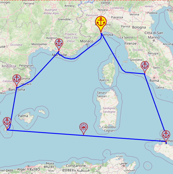 Rejs po Zachodnim Morzu Śródziemnym z/do Savony, 7 nocy – Costa Smeralda 22.08 – 29.08 – mini mapa rejsu