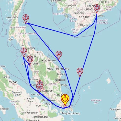 Fascynacja Azją Południowo-Wschodnią – z i do Singapuru, 14 nocy – Mein Schiff 6 16.02 – 02.03 – mini mapa rejsu