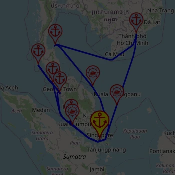 Fascynacja Azją Południowo-Wschodnią – z i do Singapuru, 15 nocy – Mein Schiff 6 05.01 – 20.01 – mini mapa rejsu