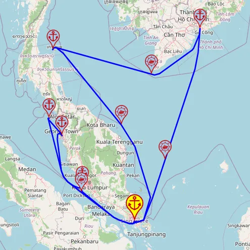 Fascynacja Azją Południowo-Wschodnią – z i do Singapuru, 14 nocy – Mein Schiff 6 02.02 – 16.02 – mini mapa rejsu