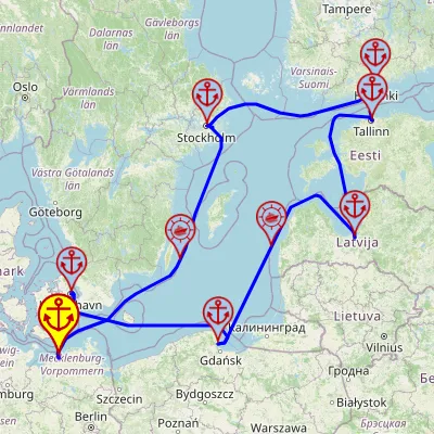 Metropolie Morza Bałtyckiego intensywnie – z/do Warnemünde, 10 nocy – Mein Schiff 7 18.05 – 28.05 – mini mapa rejsu