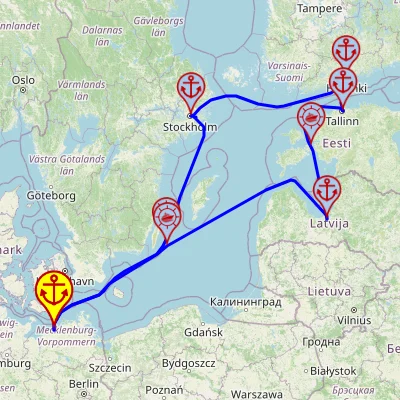 Metropolie Morza Bałtyckiego – z/do Warnemünde, 8 nocy – Mein Schiff 7 06.05 – 14.05 – mini mapa rejsu