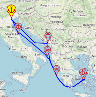 Rejs po Wschodnim Morzu Śródziemnym z/do Marghera / Wenecji, 7 nocy – MSC Lirica 22.08 – 29.08 – mini mapa rejsu
