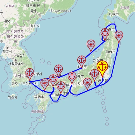 Dookoła Japonii – z/do Jokohamy (Tokio), 15 nocy – Mein Schiff 6 13.04 – 28.04 – mini mapa rejsu